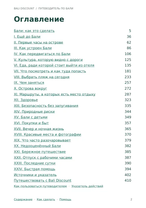 Оглавление путеводителя по Бали